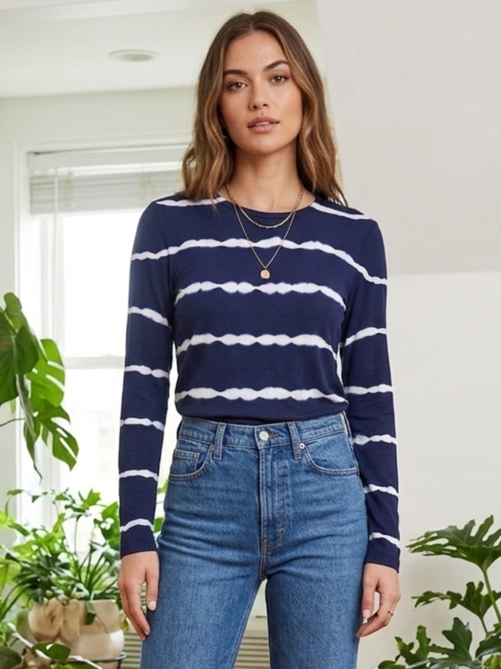 Amour Vert Navy and White Long Sleeve Stripe Tee
